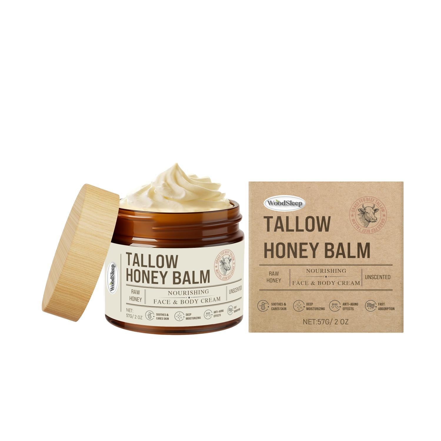 Natural Butter Skin Care Cream in a brown jar with a wooden lid and a product box beside it.