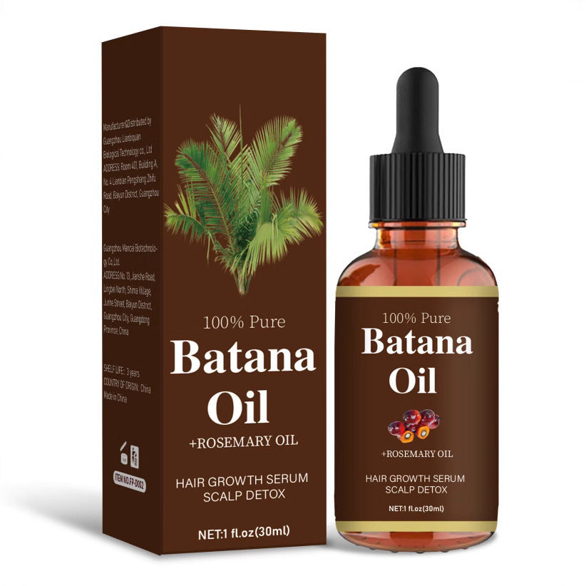 batana oil facial essence in a bottle with dropper and packaging, 100% pure batana oil for hair growth and scalp detox.
