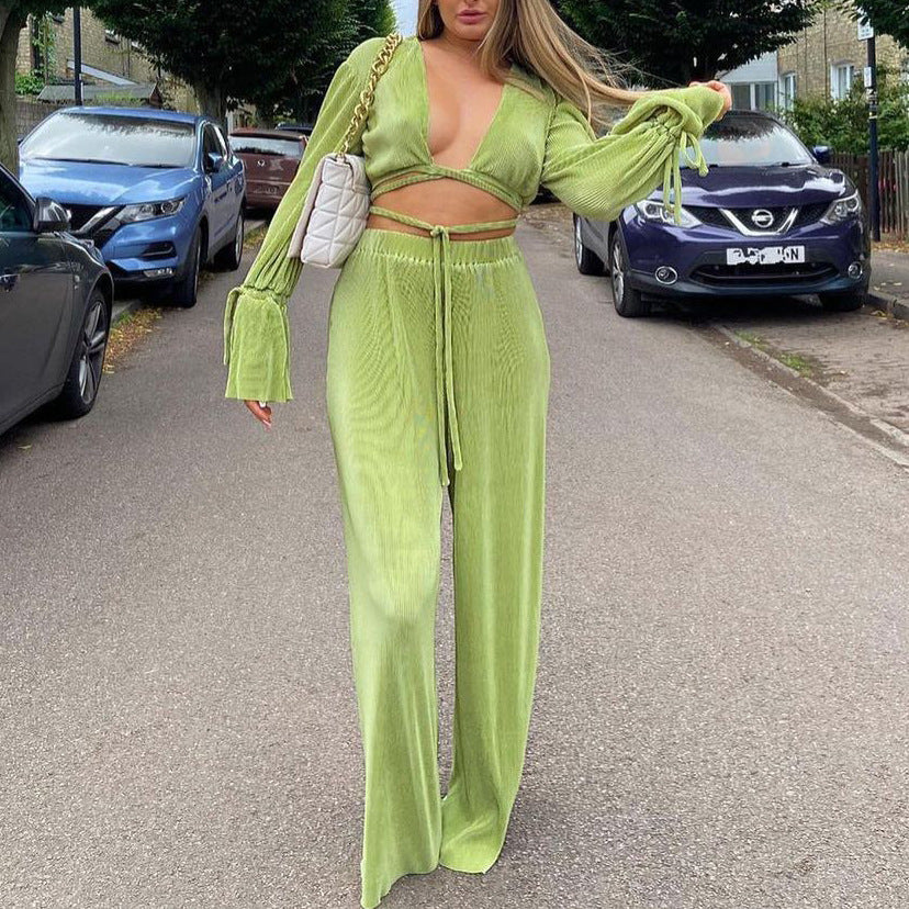 Fashion Retro Long Sleeve Pleated Women's Clothing