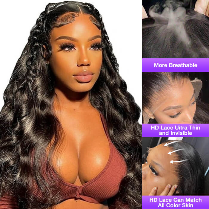 Body Wave Human Hair Lace Front Wig, Natural Color, 150% Density - Burford Glow
