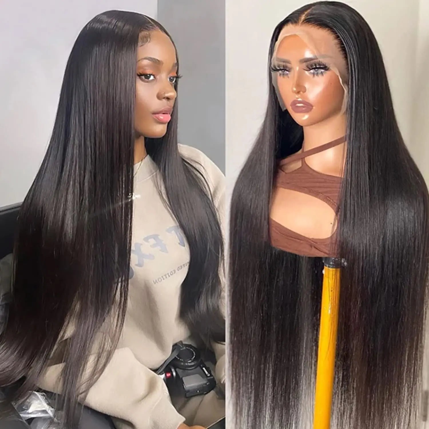 13x4 Lace Front Human Hair Wig, Straight Wig Natural Color, 150 Density - Burford Glow
