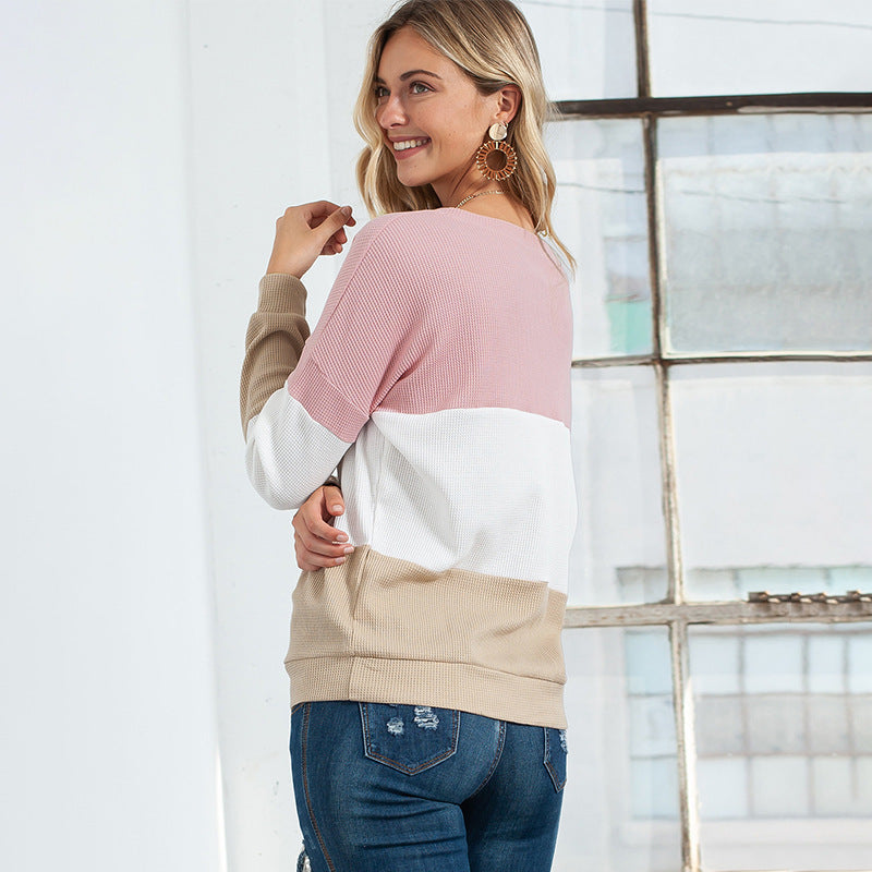 Fashion Contrast Color Pullover Women