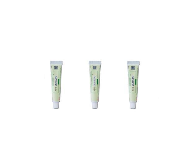 Three tubes of herbal cream for skin care displayed on a white background.