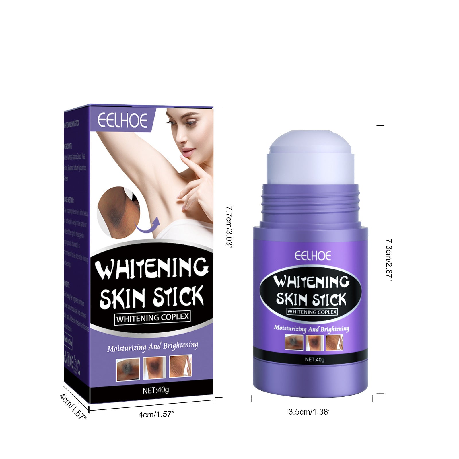 Whitening skin stick from EELHOE, featuring moisturizing and brightening properties, net content 40g.