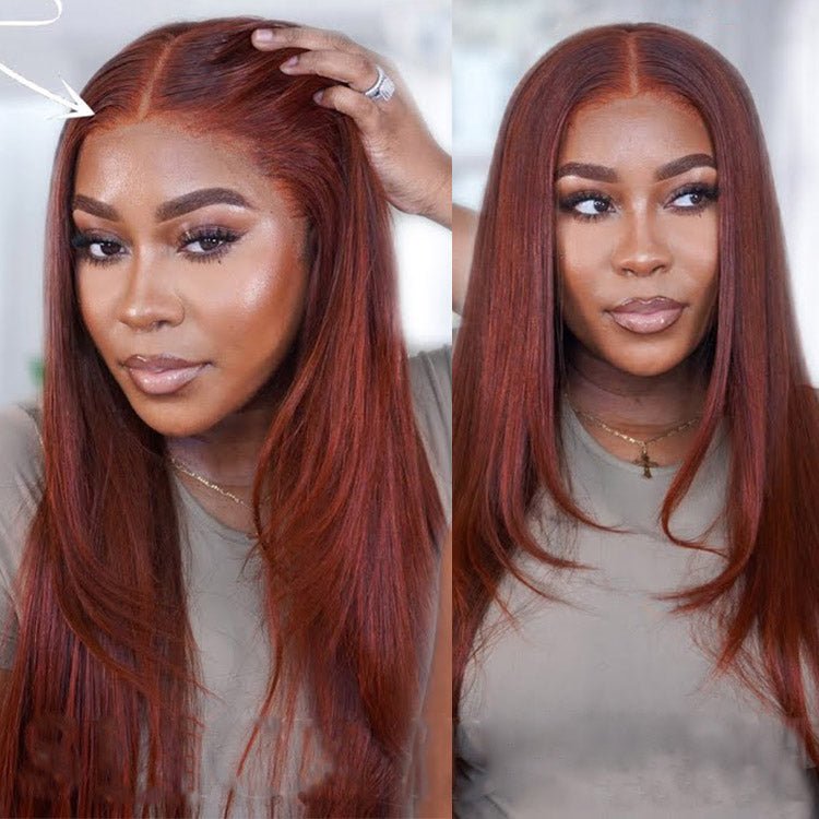 4x4 Lace Closure Straight Wig – Reddish Brown Human Hair, 150% Density