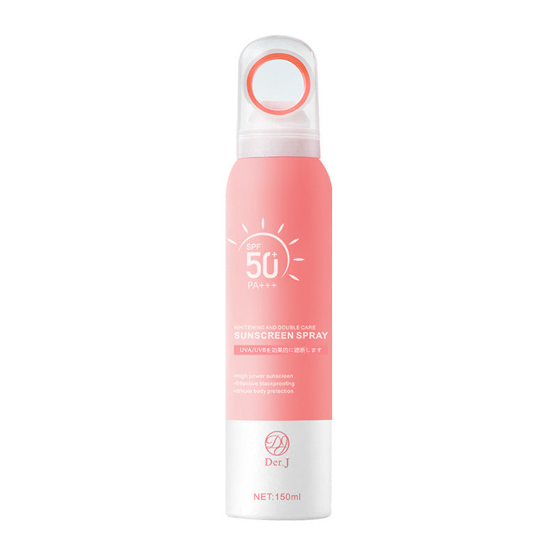 Moisturizing skin care isolation spray in a pink bottle with SPF 50 label, 150ml capacity.