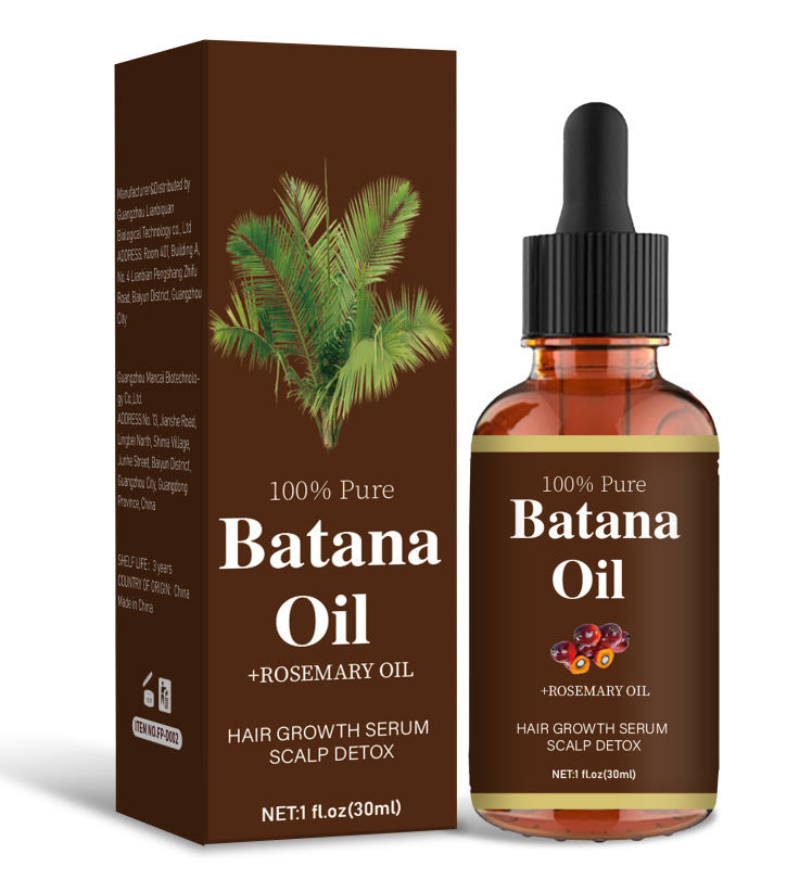100% Pure Batana Oil + Rosemary Oil hair growth serum and scalp detox bottle and packaging