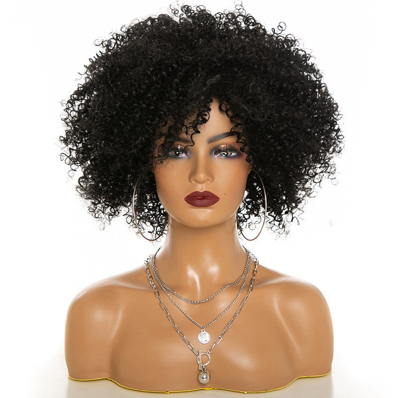 Burford Glow Afro Kinky Curly Wig with Oblique Bangs