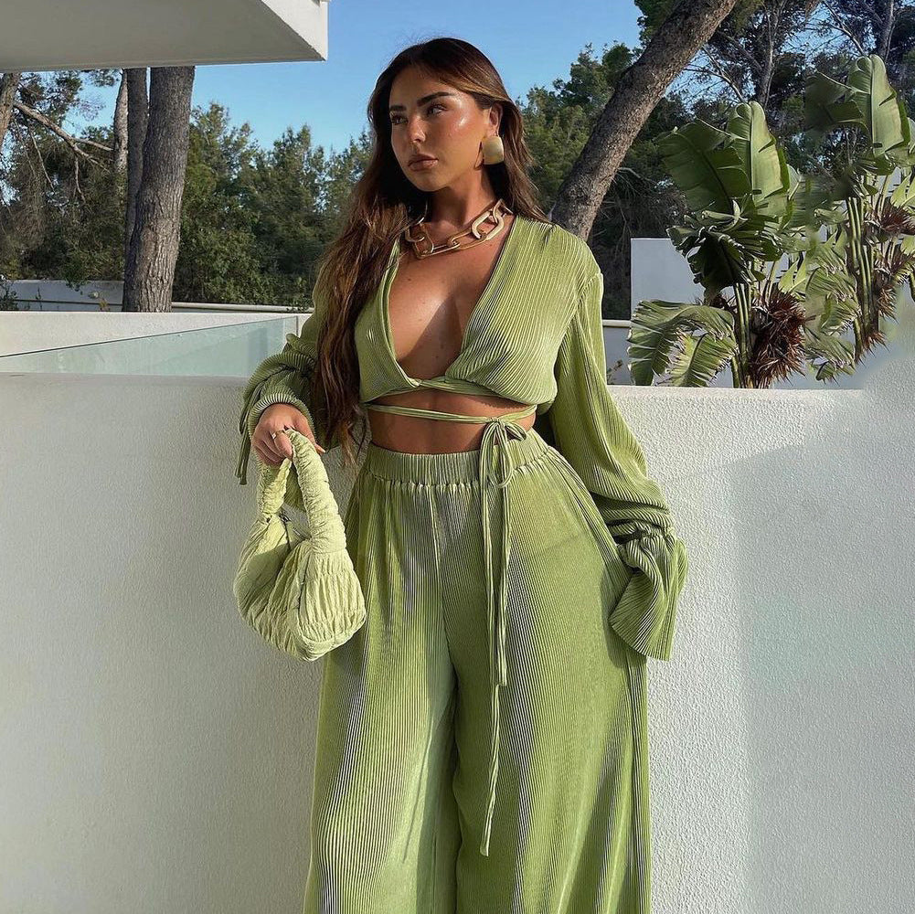 Fashion Retro Long Sleeve Pleated Women's Clothing