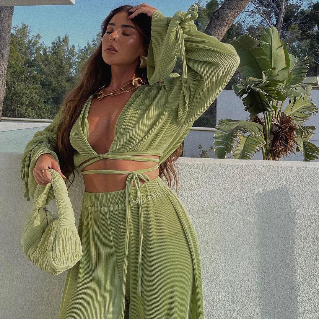 Fashion Retro Long Sleeve Pleated Women's Clothing