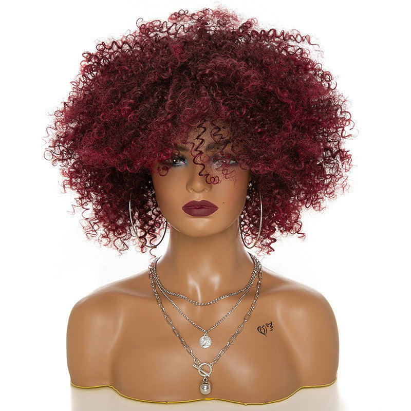 Burford Glow Afro Kinky Curly Wig with Oblique Bangs