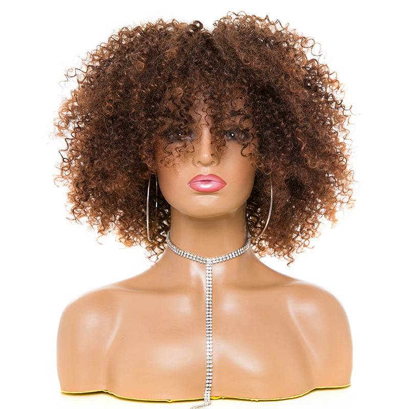 Burford Glow Afro Kinky Curly Wig with Oblique Bangs