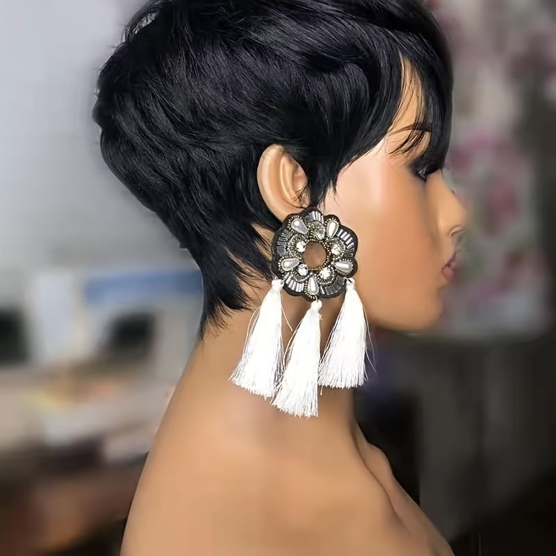 100% Human Hair Short Pixie Cut Wig; Silky Straight Pixie Cut Human
