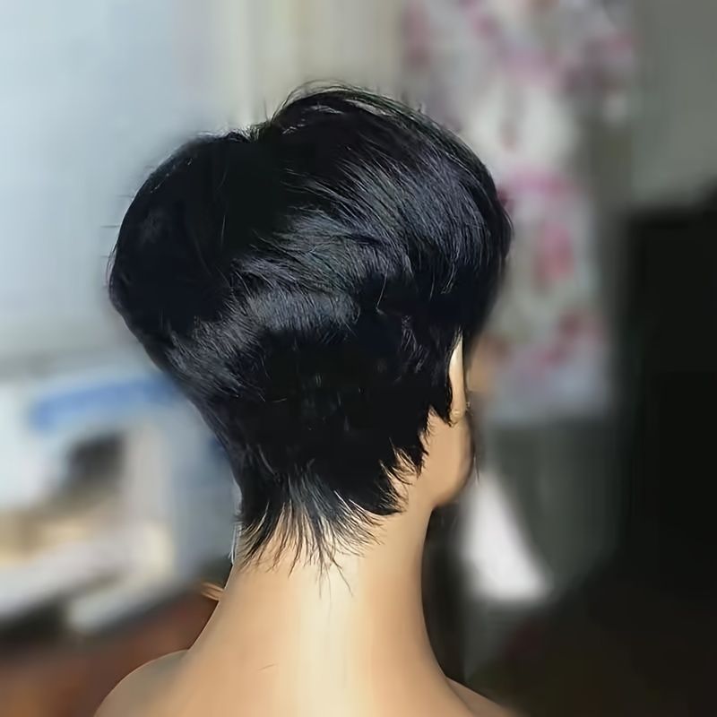 100% Human Hair Short Pixie Cut Wig; Silky Straight Pixie Cut Human