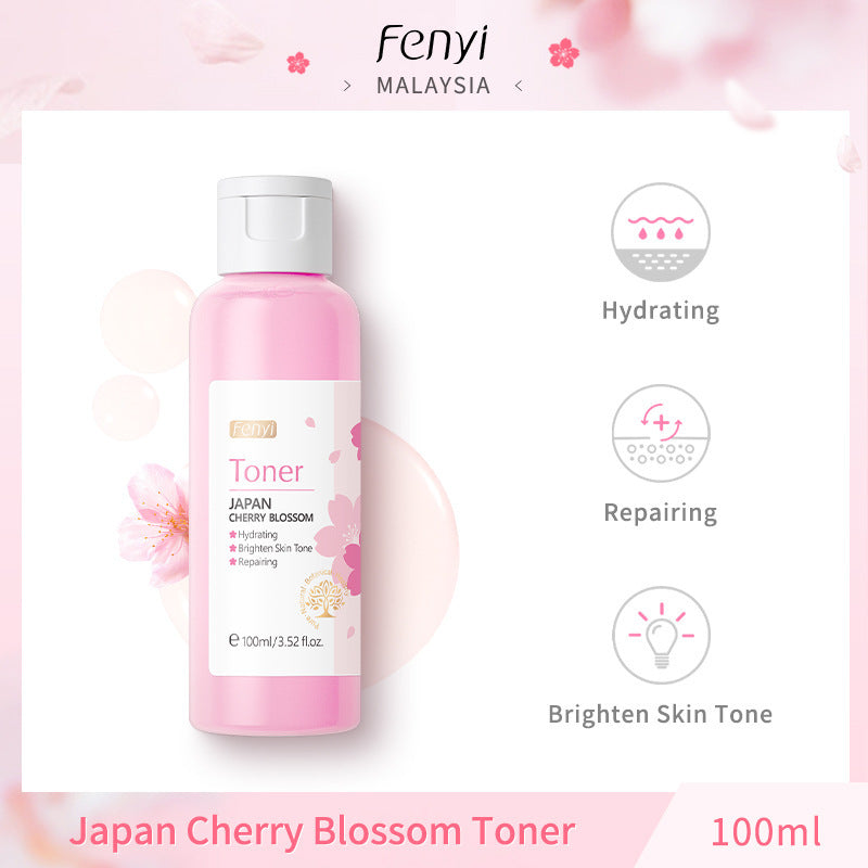 Cherry blossom hydrating lotion in a pink bottle, features hydrating, repairing benefits for all skin types.