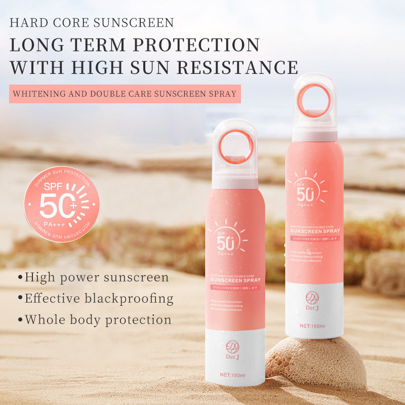Moisturizing skin care isolation spray in a beautiful beach setting, showcasing sun protection and hydration benefits.