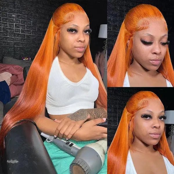 Orange Straight Lace Front Wig with Side Bangs | Burford Glow