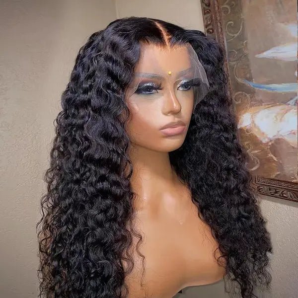 Long Curly Lace Front Wig with Side Bangs – Heat-Resistant, 12–32 Inches