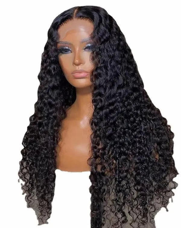 Long Curly Lace Front Wig with Side Bangs – Heat-Resistant, 12–32 Inches