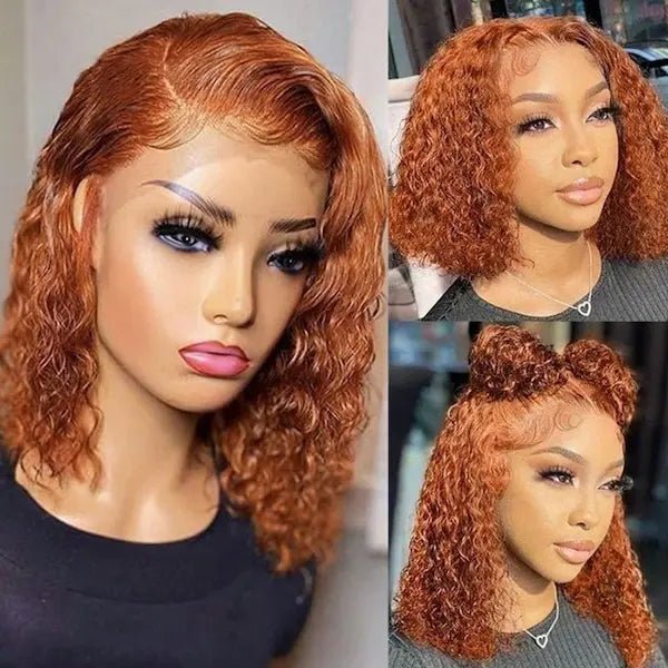 Burford Glow Human Hair Bob Wig – Water Wave Orange Red
