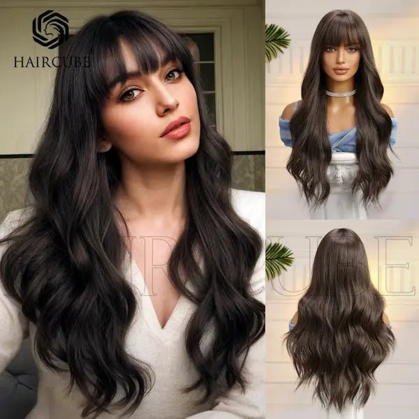 Burford Glow Long Curly Big Wave Wig with Bangs