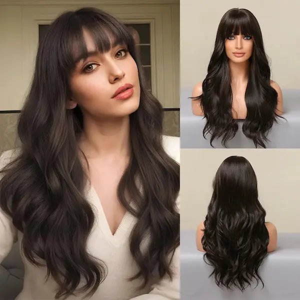 Burford Glow Long Curly Big Wave Wig with Bangs