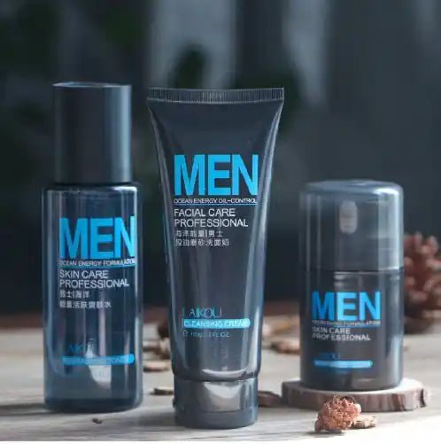Men's 3-Piece Skincare Set: Cleanser, Toner & Moisturizer | Burford Glow