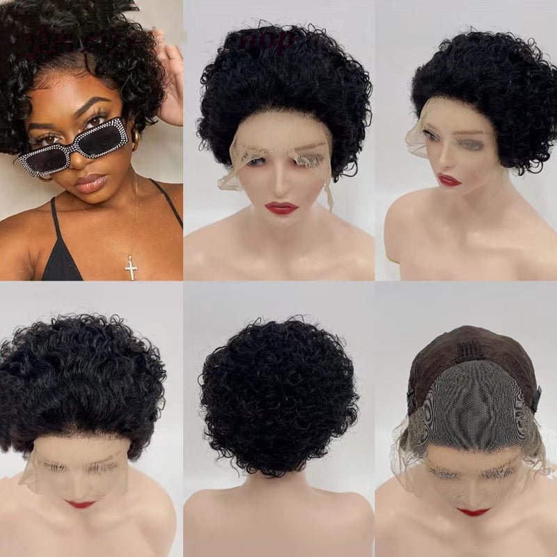 13x4 Lace Front Curly Pixie Wig – 100% Human Hair, 150% Density